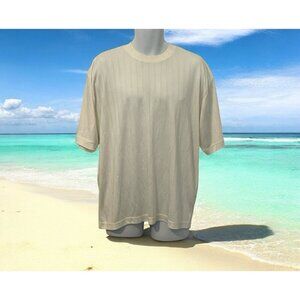 Carlo Pacini Mens Crew Neck Pullover Shirt Size M Ivory Short Sleeve